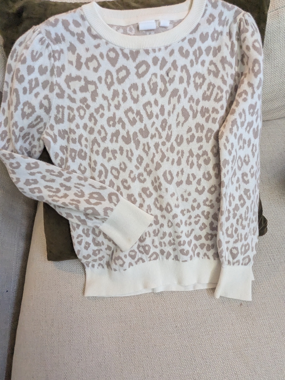 GAP Cream and Taupe Leopard Crewneck Sweater